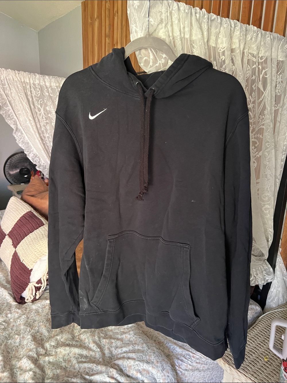 Nike Black Hooded Pullover Sweatshirt with White Swoosh